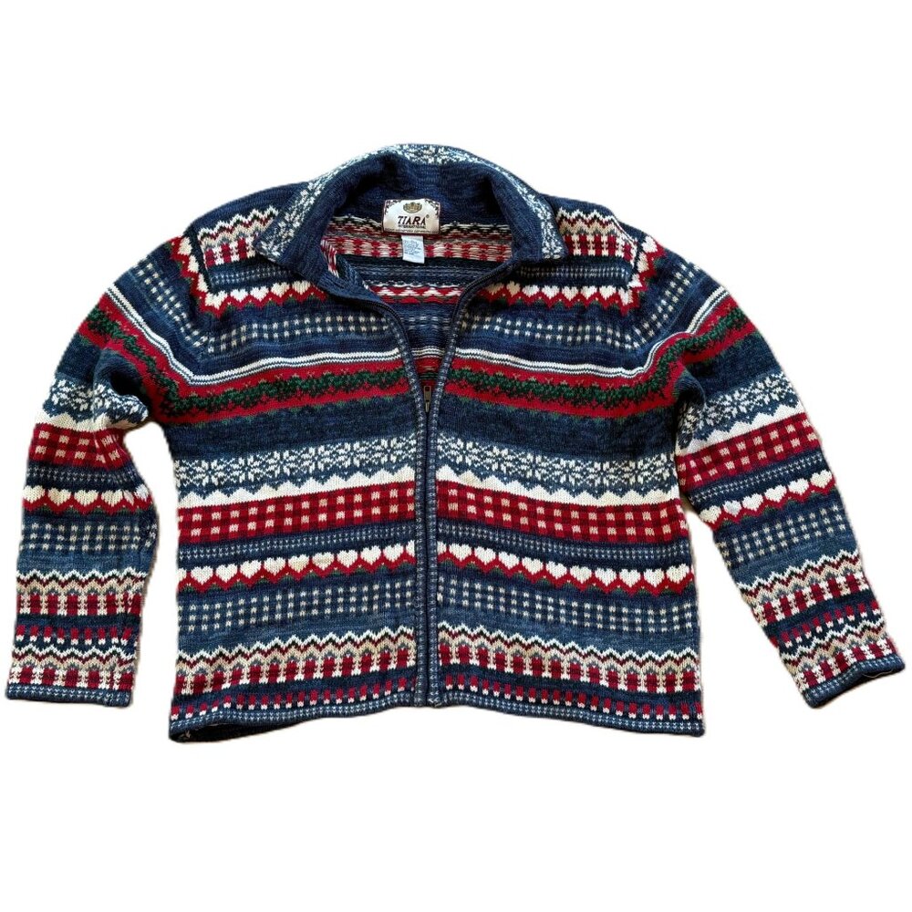 Tiara Intl Vintage Cardigan Large Cottage Grandma Core Christmas Snowflake Heart